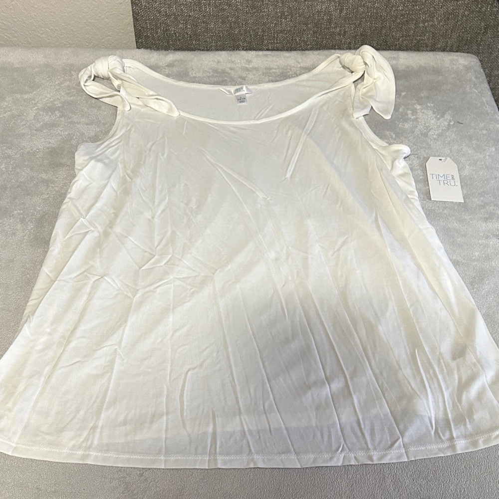 Time and Tru Women's Cream Tank Top with Bow Details